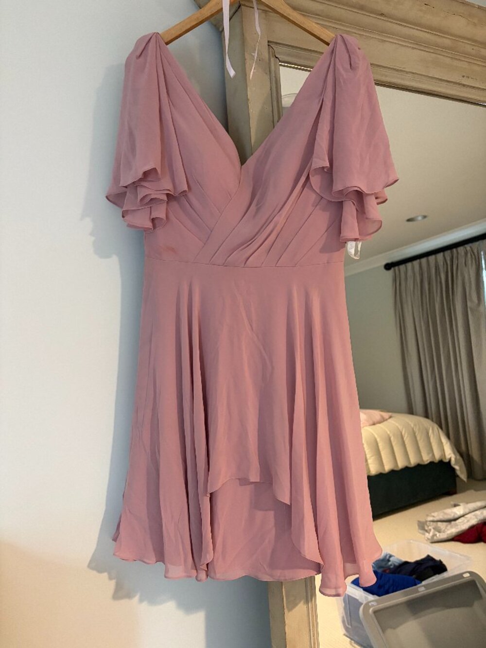 Azazie Blush Pink Flutter Sleeve Dress